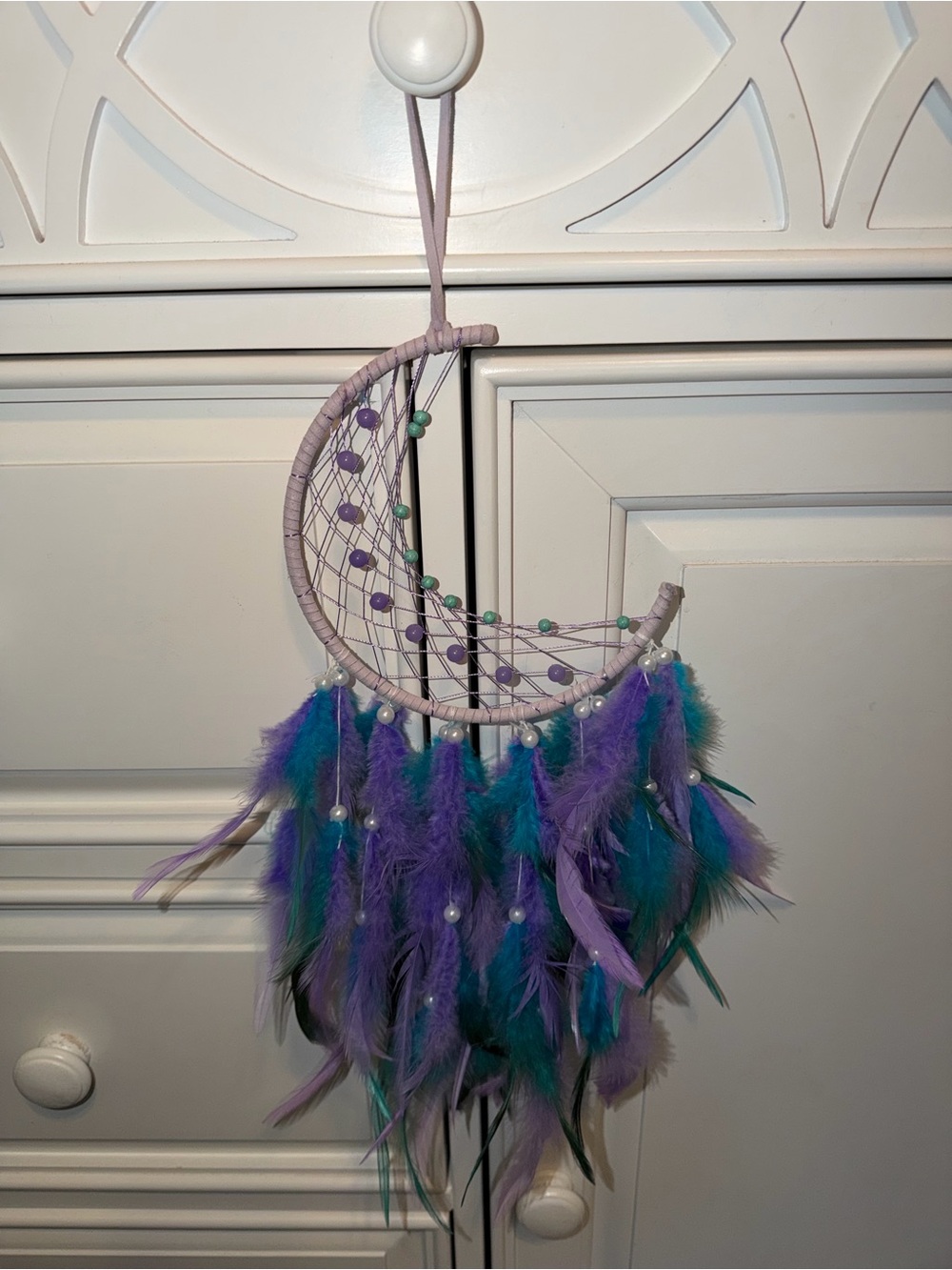 Purple & Teal Crescent Feather Dreamcatcher - Home Accent